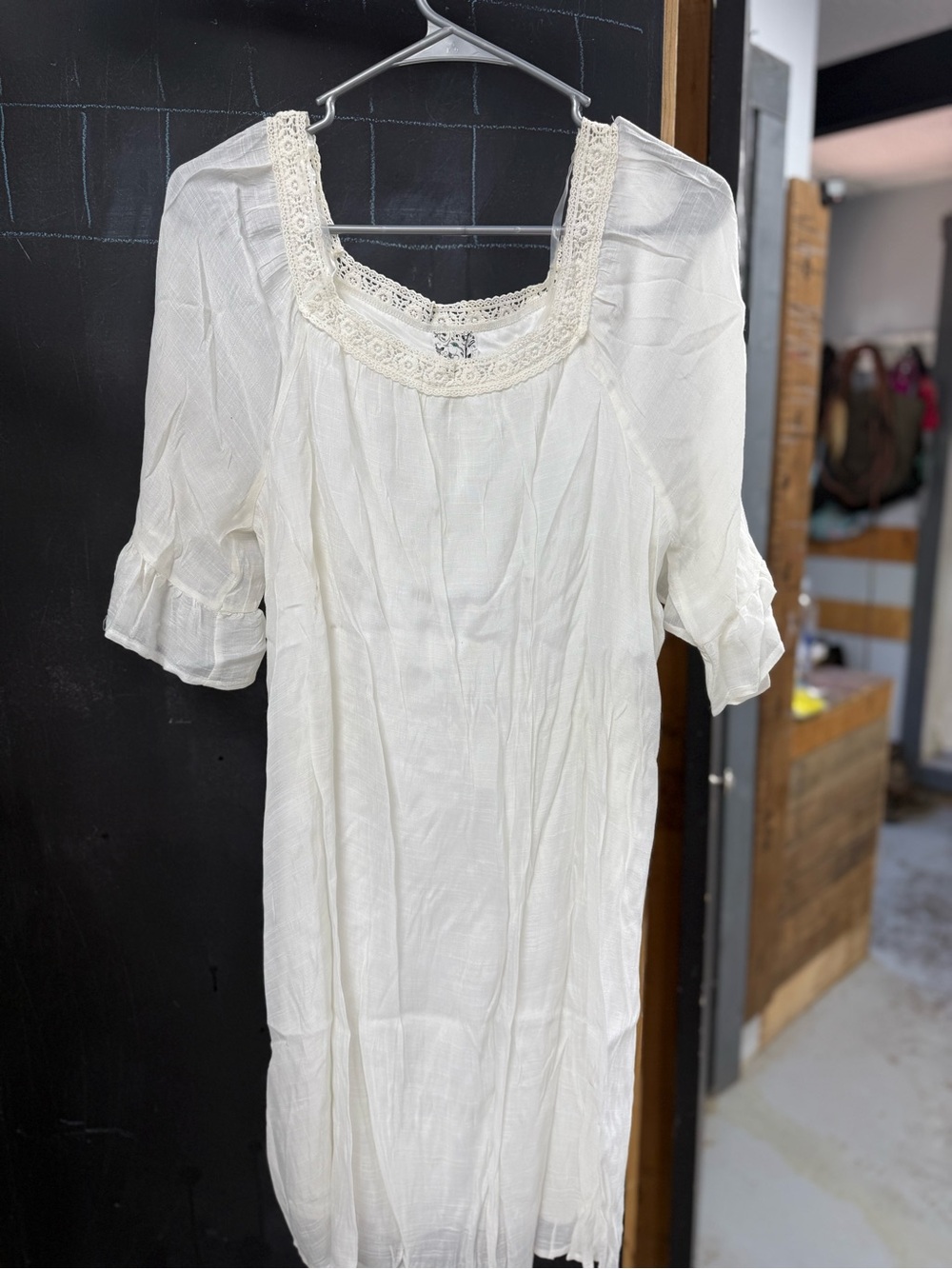 NAIF Ivory Lace-Trim Midi Dress